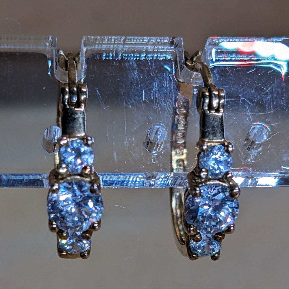 PRIME ART & JEWEL Gold Vermeil Huggie Hoops With Prong-set Blue CZ, Stamped 925